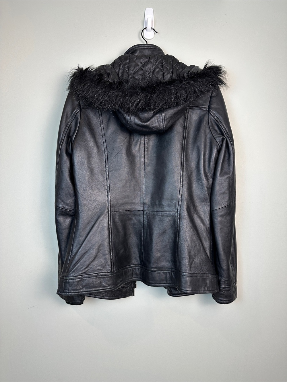 Danier Leather hooded insulated jacket coat faux fur fall spring zip up women’s - Picture 6 of 15